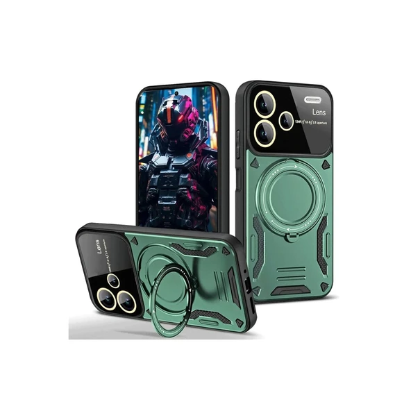Xiaomi Redmi Note 13 Pro Plus Joy Lens Standlı Kapak - Koyu Yeşil ürün görseli 1