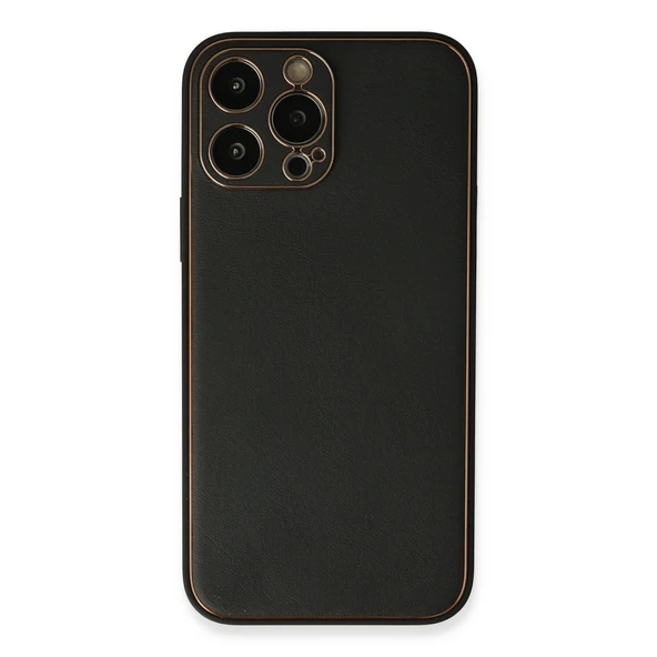 İphone 13 Pro Max Kılıf Coco Deri Silikon Kapak - Siyah ürün görseli 1