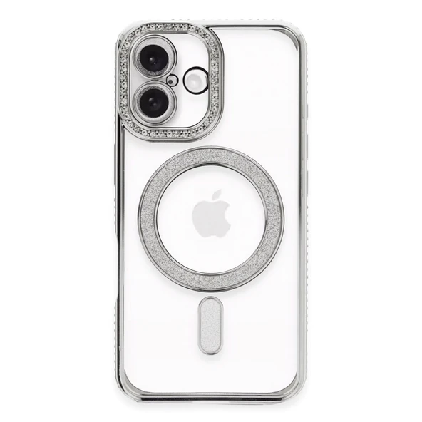 İphone 16 Plus Kılıf Joke Simli Magneticsafe Kılıf - Gümüş ürün görseli 1