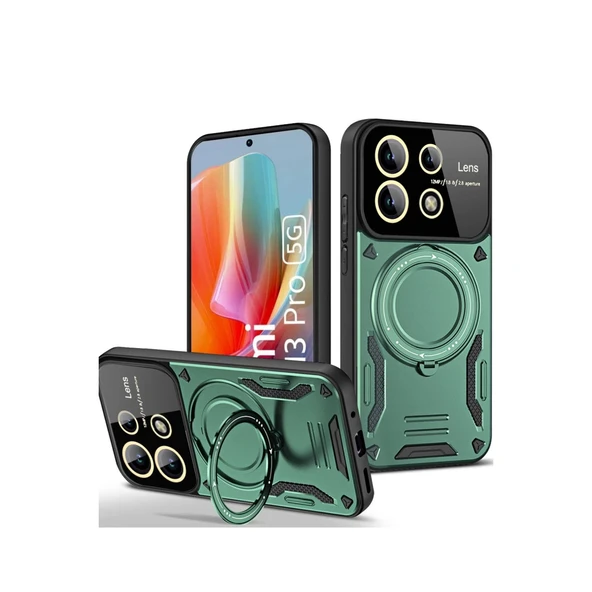 Xiaomi Redmi Note 13 Pro 5G Kılıf Joy Lens Standlı Kapak - Koyu Yeşil ürün görseli 1