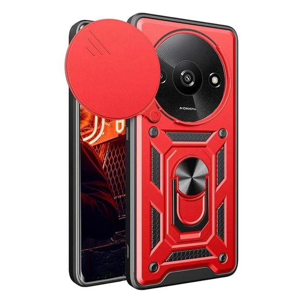 Xiaomi Redmi A3 4G Kılıf Pars Lens Yüzüklü Silikon - Kırmızı ürün görseli 1