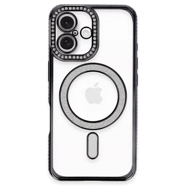 İphone 16 Plus Kılıf Joke Simli Magneticsafe Kılıf - Siyah ürün görseli 1