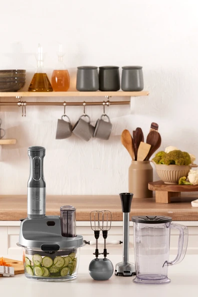 Karaca Mastermaid Prosteel Cam Mutfak Robotu Uzun Blender Ayaklı 6 Bıçaklı 2500 W Galaxy Grey ürün görseli 1