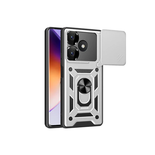 Xiaomi Redmi 13 4G Kılıf Pars Lens Yüzüklü Silikon - Gümüş ürün görseli 1