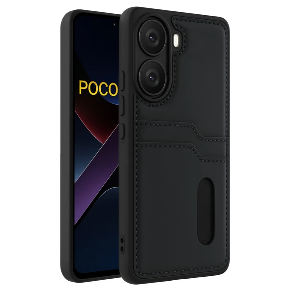 Xiaomi Poco X7 Pro Kılıf Sara Kartvizitli Deri Kılıf - Siyah ürün görseli 1