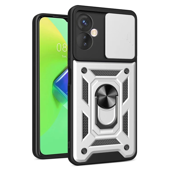 İnfinix Hot 30 4G Kılıf Pars Lens Yüzüklü Silikon - Gümüş ürün görseli 1