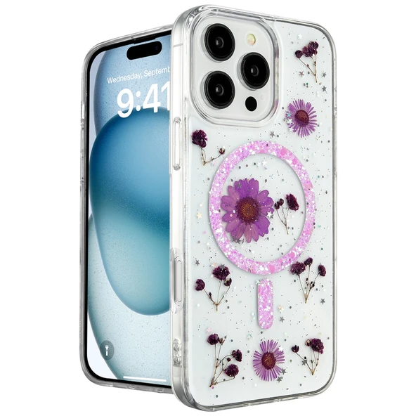 İphone 16 Pro Max Kılıf Daisy Simli Magsafe Kapak - Mor ürün görseli 1