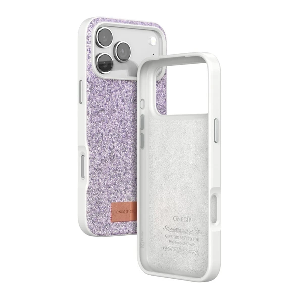 Onegif İphone 17 Pro Max Bright Simli Kapak - Lila - Resim 3