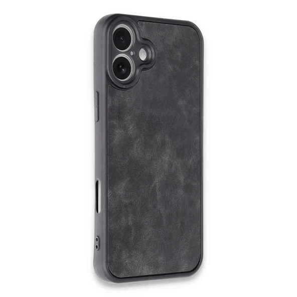 İphone 16 Plus Kılıf Aras Deri Kapak - Siyah - Resim 2