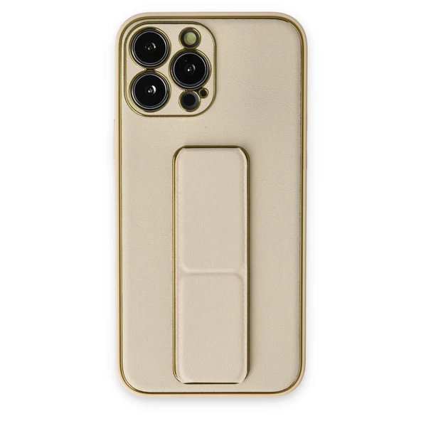 İphone 13 Pro Kılıf Coco Deri Standlı Kapak - Gold ürün görseli 1
