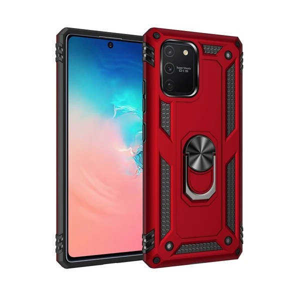 Samsung Galaxy A91 / S10 Lite Kılıf Sofya Yüzüklü Silikon Kapak - Kırmızı ürün görseli 1