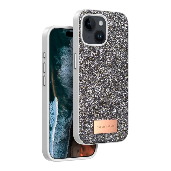 Onegif İphone 15 Bright Simli Kapak - Gümüş ürün görseli 1