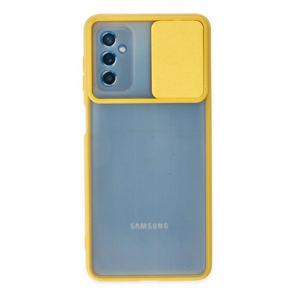 Samsung Galaxy M52 5G Kılıf Palm Buzlu Kamera Sürgülü Silikon - Sarı ürün görseli 1