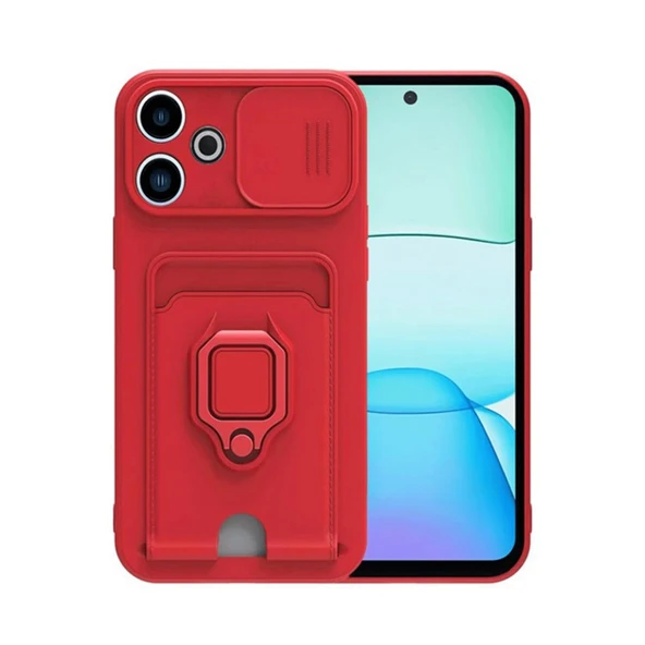 Xiaomi Redmi 13 4G Kılıf Zuma Kartvizitli Yüzüklü Silikon - Kırmızı ürün görseli 1