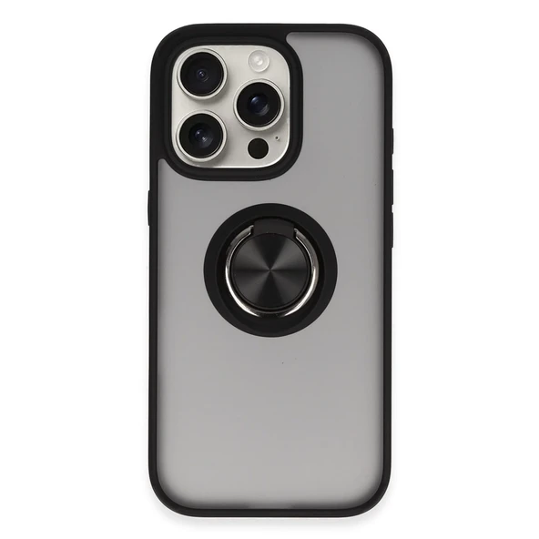 İphone 16 Pro Kılıf Montreal Yüzüklü Silikon Kapak - Siyah ürün görseli 1
