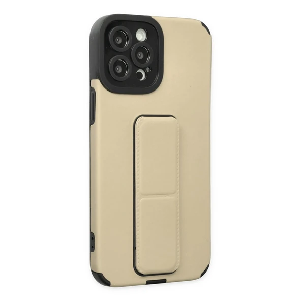 İphone 12 Pro Max Kılıf Mega Standlı Silikon - Gold - Resim 2