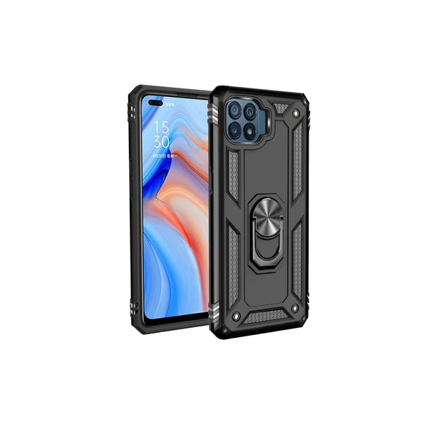 Oppo Reno 4 Lite Kılıf Sofya Yüzüklü Silikon Kapak - Siyah ürün görseli 1