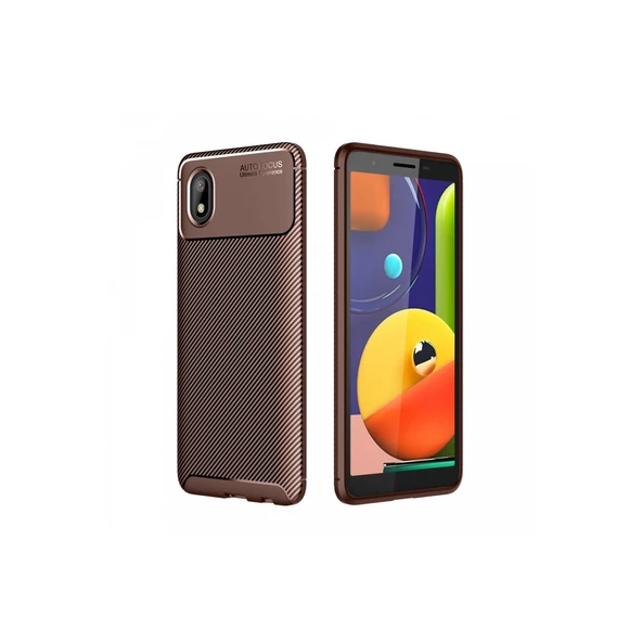Samsung Galaxy A01 Core Kılıf Auto Focus Karbon Kapak - Kahverengi ürün görseli 1