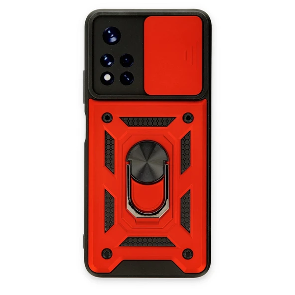 Xiaomi Poco M4 Pro 5G Kılıf Pars Lens Yüzüklü Silikon - Kırmızı ürün görseli 1