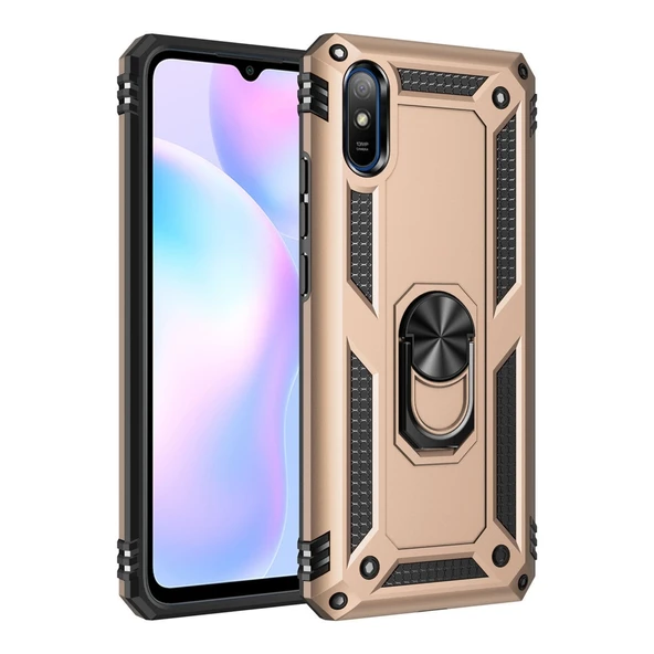 Xiaomi Redmi 9A Kılıf Sofya Yüzüklü Silikon Kapak - Gold ürün görseli 1