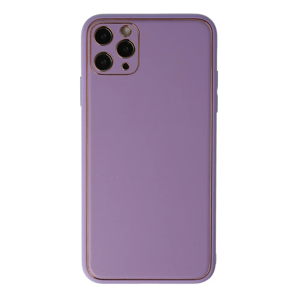 İphone 11 Pro Max Kılıf Coco Deri Silikon Kapak - Lila ürün görseli 1