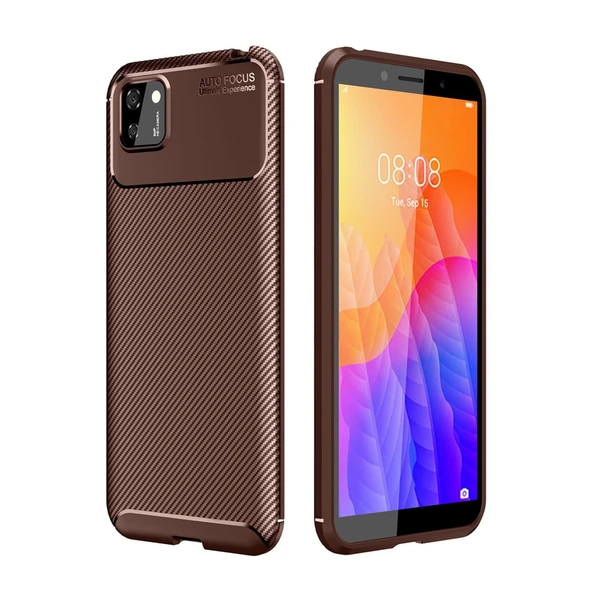 Huawei Y5P Kılıf Auto Focus Karbon Kapak - Kahverengi ürün görseli 1