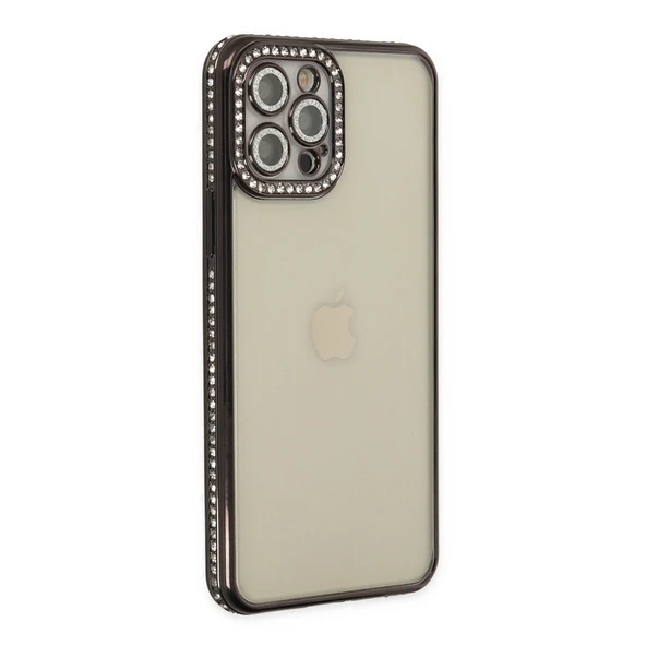 İphone 12 Pro Kılıf Joke Taşlı Silikon - Siyah ürün görseli 1