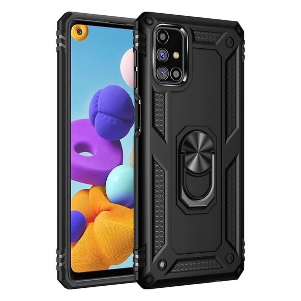 Samsung Galaxy M31S Kılıf Sofya Yüzüklü Silikon Kapak - Siyah ürün görseli 1