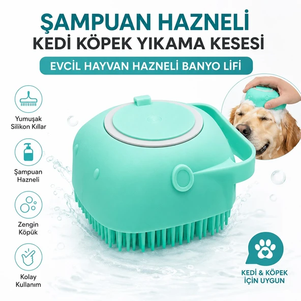 Şampuan Hazneli Kedi Ve Köpek Evcil Hayvan Yıkama Fırçası Silikon Evcil Hayvan Banyo Lifi ürün görseli 1