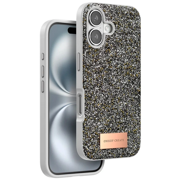 Onegif İphone 16 Bright Simli Kapak - Gümüş ürün görseli 1