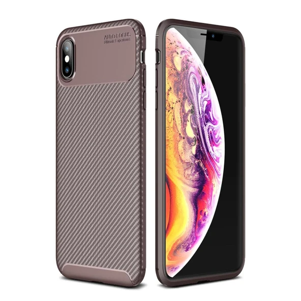 İphone Xs Max Kılıf Auto Focus Karbon Kapak - Kahverengi ürün görseli 1