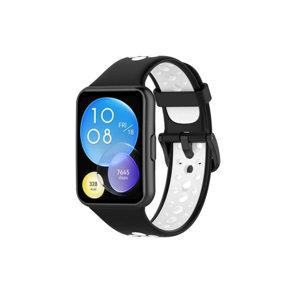 Huawei Watch Fit 2 Spor Delikli Kordon - Siyah-Beyaz ürün görseli 1