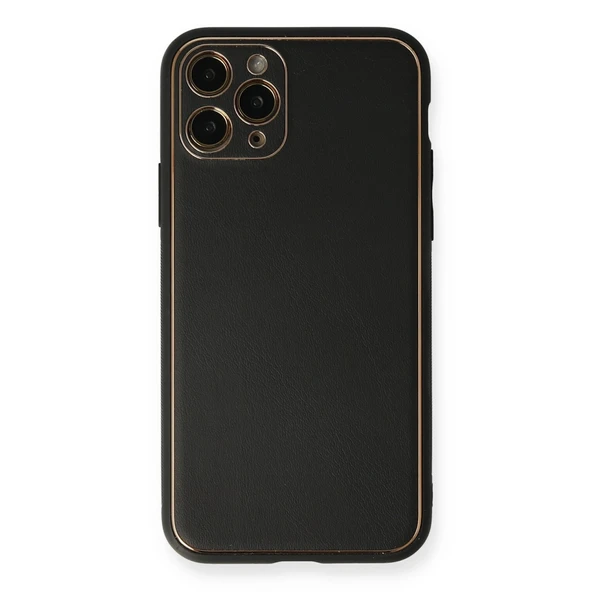 İphone 11 Pro Max Kılıf Coco Deri Silikon Kapak - Siyah ürün görseli 1