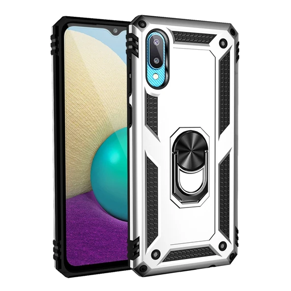 Samsung Galaxy A02 Kılıf Sofya Yüzüklü Silikon Kapak - Gümüş ürün görseli 1