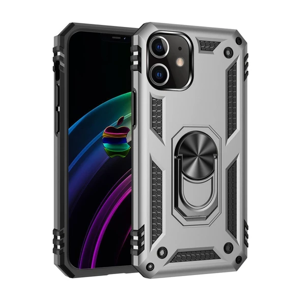 İphone 12 Mini Kılıf Sofya Yüzüklü Silikon Kapak - Gümüş ürün görseli 1