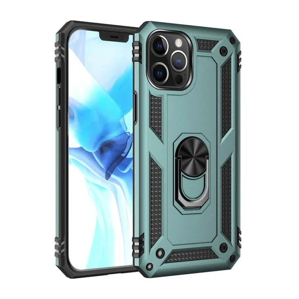 İphone 12 Pro Max Kılıf Sofya Yüzüklü Silikon Kapak - Yeşil ürün görseli 1