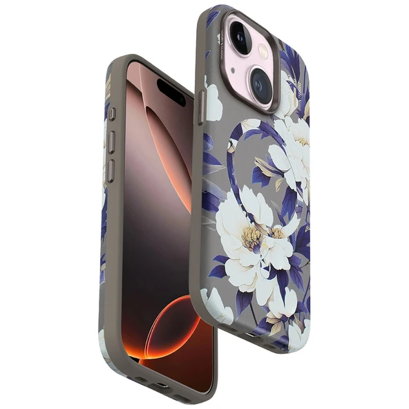 Onegif İphone 15 Plus Flower Series Magsafe Kapak - Gri ürün görseli 1