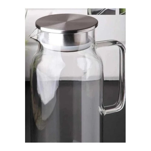 1500 Ml Borosilikat Cam Su Sürahisi - Metal Kapaklı Ve Isıya Dayanıklı ürün görseli 1