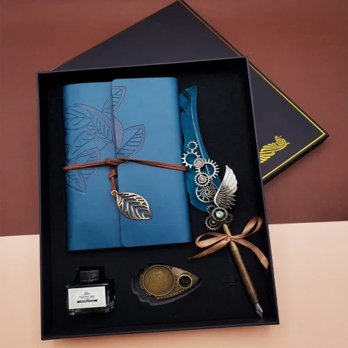 Kaligrafi Kalem Ve Vintage Tasarım Deri Defter ürün görseli 1
