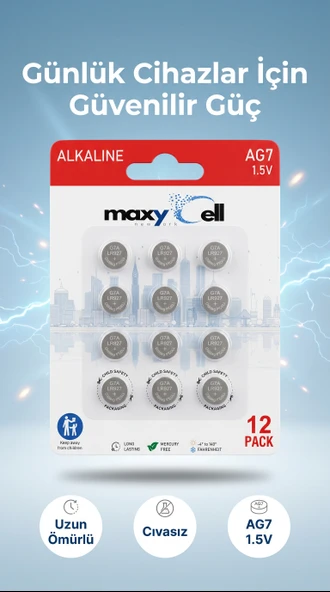 MaxyCell 12 adet AG7, LR57, LR927, 395 1,5V  Pil Düğme , SR927, SR927W Saat oyuncakları ürün görseli 1