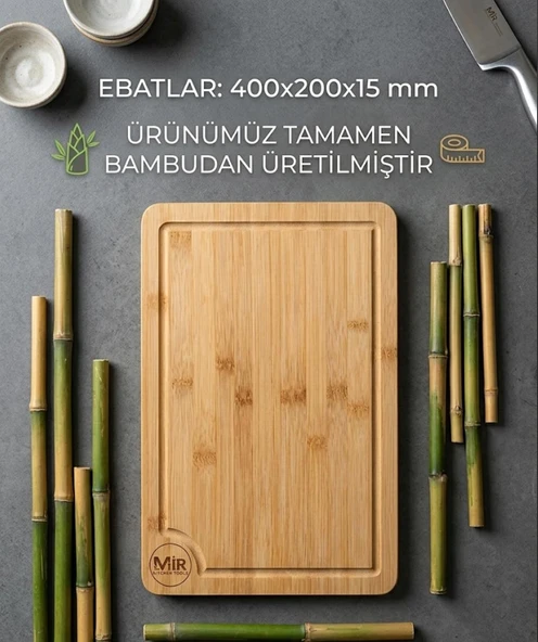 BAMBU TEZGAH ÜSTÜ  KESİM TAHTASI BÜYÜK BOY 40+20 CM ürün görseli 1