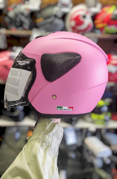 Sway Xbyc 633 Solid Şeffaf Vizörlü Yarım Motosiklet Scooter Kaskı M Beden Pembe ürün görseli 1