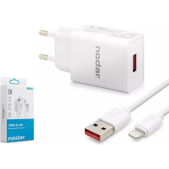 Nodar ND1001 Apple iPhone Uyumlu 12W 2.4A Lightning Hızlı Şarj Seti ürün görseli 1