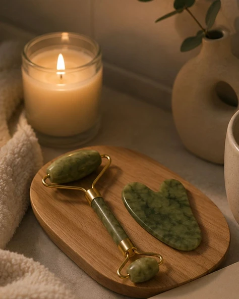 2 Parça Jade Stone Cilt Bakım Seti Şişkinlik Karşıtı Yüz Masajı ürün görseli 1