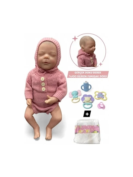 43 Cm Aksesuarlı Gerçekçi Bebek %100 Silikon Yumuşak Doku Aksesuarlı Bebek-Soft Yumuşak Gerçek Bebek ürün görseli 1