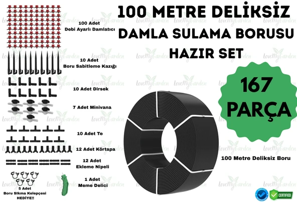 100 METRE DELİKSİZ DAMLA SULAMA BORUSU VE SULAMA SETİ ürün görseli 1