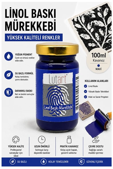 Mavi Linol Mürekkebi 100 ml 1 Adet Lutart Linol Baskı Boya Mürekkebi Blok Baskı Sanat Su Bazlı Matbaa Mürekkebi Hobi ürün görseli 1