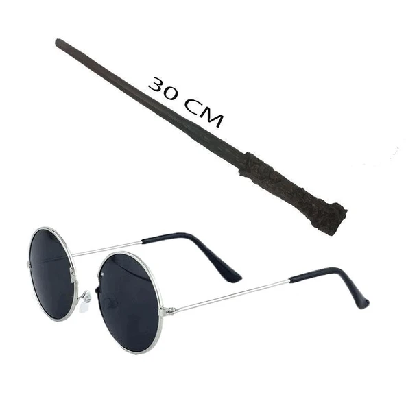Harry Potter Asası 30 cm ve Siyah Metal Çerçeveli Harry Potter Gözlüğü Seti ürün görseli 1