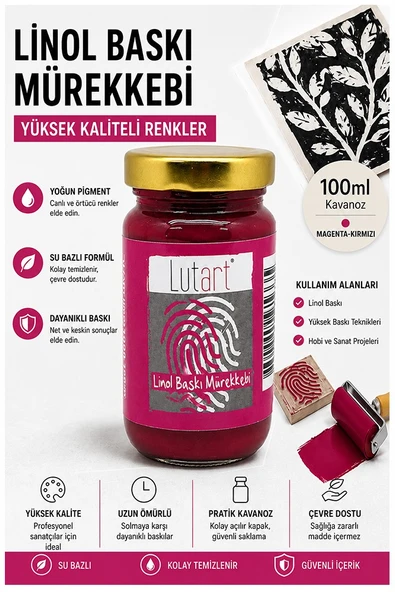 Magenta Kırmızı Linol Mürekkebi 100 ml 1 Adet Lutart Linol Baskı Boya Mürekkebi Blok Baskı Sanat Su Bazlı Matbaa Mürekke ürün görseli 1