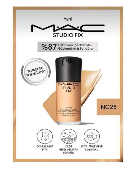 Mac 24 Saate Kadar Kalıcı Mat Fondöten - Studio Fix Fluid Spf15 - Renk: Nc25 - 30ml ürün görseli 1